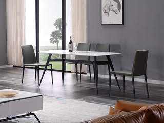  极简风格 哑光岩板餐桌 碳素钢 1.6米餐桌