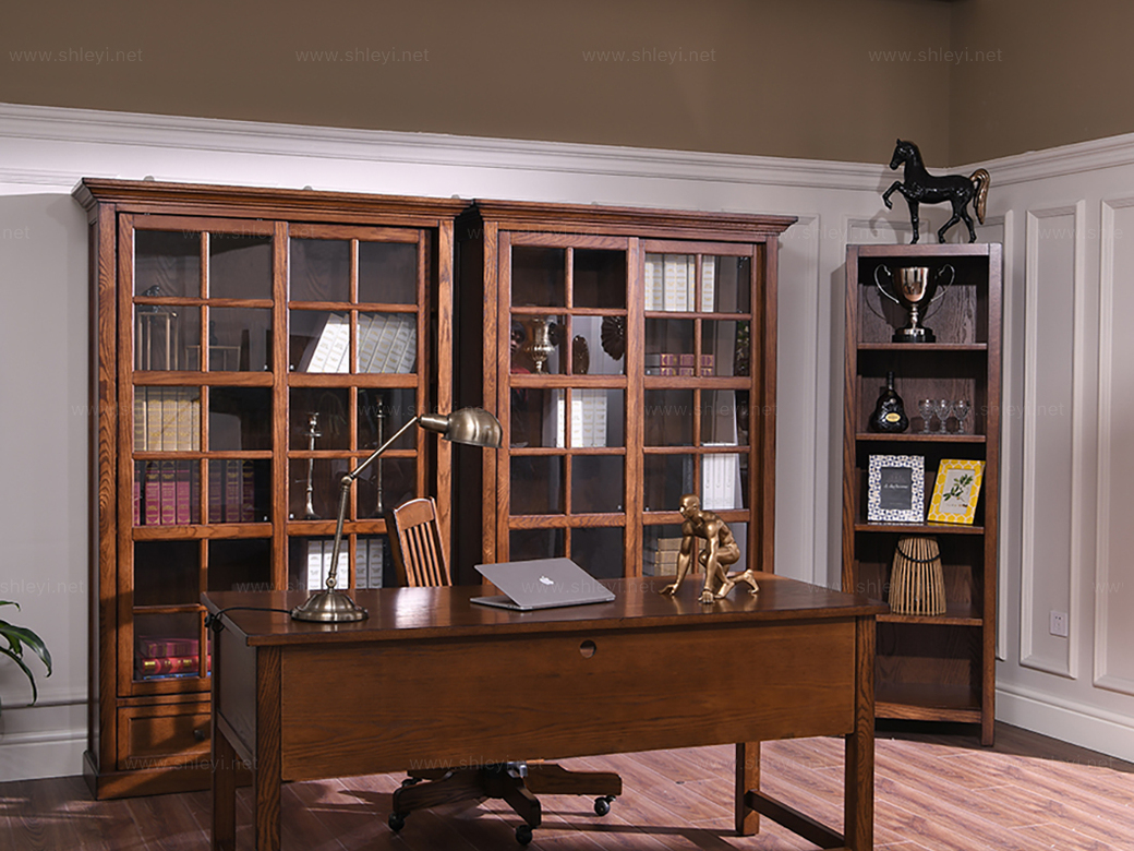 丹饰林 北美进口红橡 嘉宝莉环保漆 简美风格 戴恩玻璃门书柜