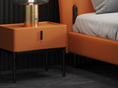 诺美帝斯 极简风格 全实木抽屉 扪皮 暮光橙 床头柜
