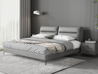  极简风格 优质皮艺 深灰色 1.5米卧室双人床（搭配10公分松木排骨架）