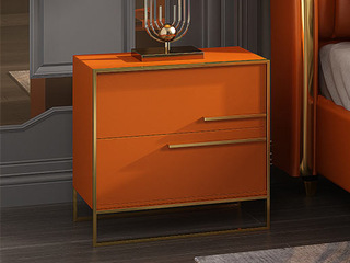  轻奢风格 扪布 橙色 右开门 床头柜