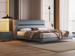  现代简约 舒适柔软科技布+实木框架 蓝色 1.5*2.0米卧室软床（搭配10公分松木排骨架）