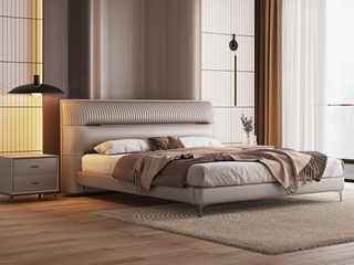  现代简约 优质皮艺+实木框架 浅卡其 1.5*2.0米卧室软床（搭配10公分松木排骨架）