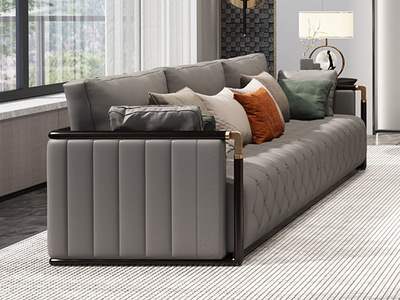  新中式 高端黑檀木 优质皮艺 舒适软靠 四人位沙发