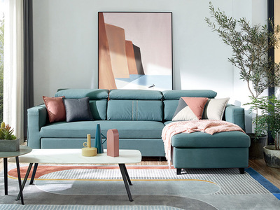   现代简约沙发床 可拆洗科技布+实木框架+高密度海绵 客厅布艺储物功能   3+左贵妃转角沙发（抱枕花色随机发货）
