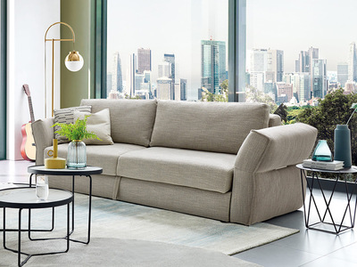   现代简约沙发床 可拆洗棉麻布艺+实木框架+独立弹簧座包 客厅布艺储物功能   三人位沙发（抱枕花色随机发货）