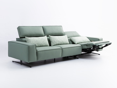  极简风格 头层进口小黄牛皮+实木框架+高密度回弹海绵 头枕电动可调节 电动可躺功能沙发 四人位沙发