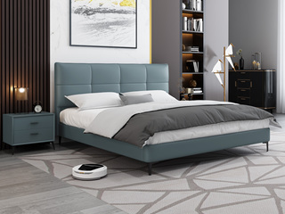  极简风格 超柔科技布+实木框架 高回弹舒适软靠包 蓝色 1.8*2.0米床（搭配10公分松木排骨架）