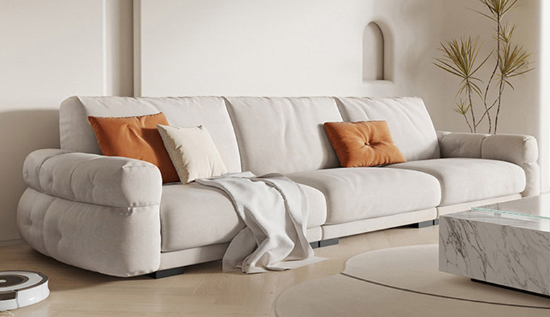 iLoven 意乐威 现代简约 奶油风 超柔磨砂布+高回弹海绵+实木框架 米白色 五人位直排沙发