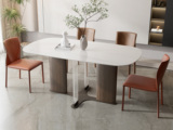 诺美帝斯 极简风格 防刮耐磨 冰晶白玉亮光岩板+胡桃木皮+水晶板 1.6米 餐桌