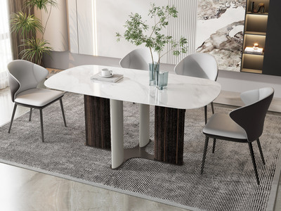  极简风格 防刮耐磨大理石台面 稳固承重 1.6米餐桌