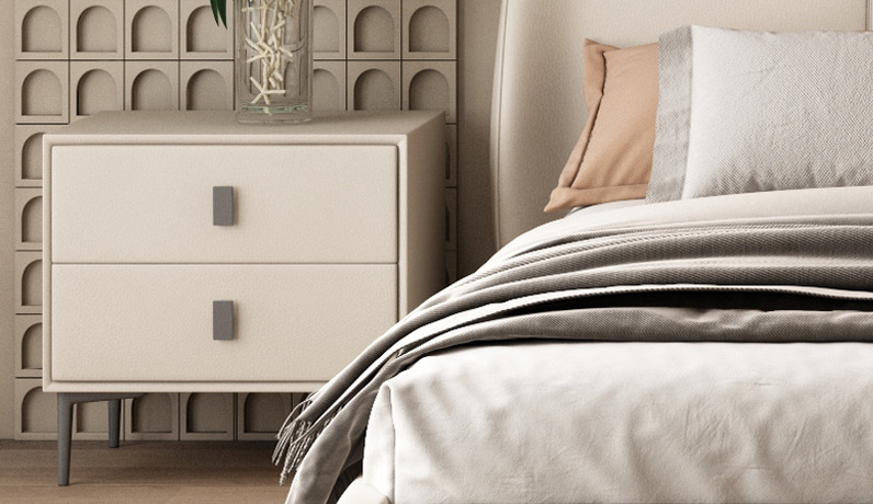 iLoven 意乐威 极简风格 扪皮+实木抽屉 白色 床头柜