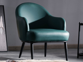  极简风格 简约单人椅 怀抱式舒适靠背 PU+高密回弹海绵 墨绿色 休闲椅