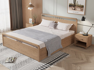  北欧风格 白蜡木+新西兰松木 火星岩 卧室高箱床 1.8*2.0米（搭配松木折叠床板）