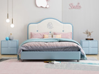 帕帕猫 简美风格 科技皮+硅胶皮+松木框架 环保健康 儿童床 蓝色 1.2*2.0米