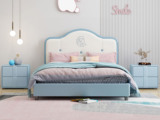 帕帕猫 简美风格 科技皮+硅胶皮+松木框架 环保健康 儿童床 蓝色 1.5*2.0米