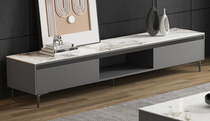 米勒 极简 香奈儿亮光岩板+碳素钢脚  电视柜