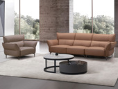 简素 现代简约 进口头层黄牛皮+高密度回弹海棉+实木框架 米黄色+卡其色 组合沙发 单人位+四人位