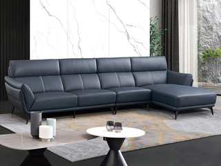  现代简约 优质皮艺+高密度回弹海棉+实木框架 深蓝色 转角沙发 1+3+左贵妃