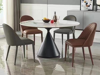   极简风格 亮光百达翡丽岩板+黑色碳素钢架 1.35米 餐桌