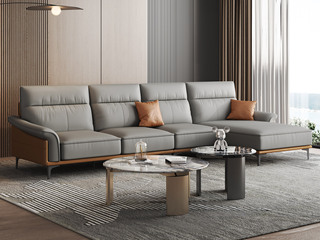  极简风格 超柔科技布+实木框架+高密度海绵+五金脚 灰色 转角沙发 1+3+左贵妃