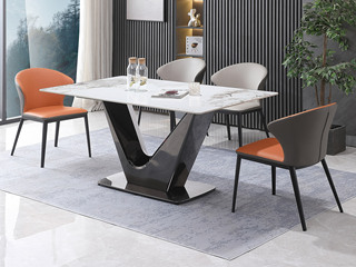   极简风格  亮光香奈儿岩板+灰钢色不锈钢拉丝  1.8米餐桌
