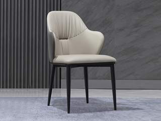   极简风格 碳素钢+PU皮 米灰+深灰 餐椅