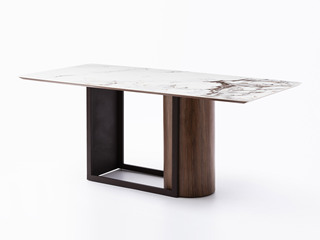  极简风格 6MM岩板香雪梅亮光台面 胡桃木皮 1.8米 餐桌
