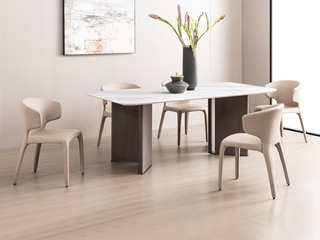  极简风格 纹理优美 质感细腻 大理石台面 灰胡桃木皮 2.0米 餐桌