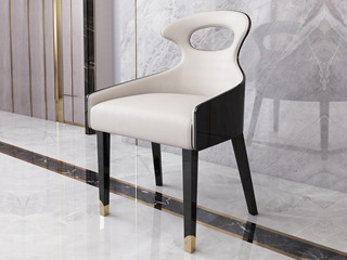  轻奢风格 黑檀系列 优质超纤皮+进口桦木 独特造型 餐椅(下单请参考实拍)