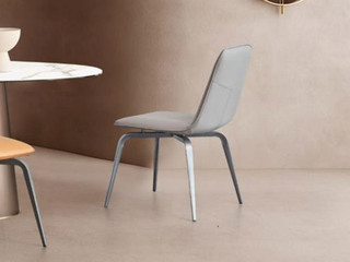  极简风格 优质皮艺+高密度海绵+五金脚 灰色 餐椅