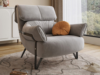  现代简约 沙发椅 麂皮绒+实木框架+高回弹海绵+碳素钢扶手外架 中灰色 休闲椅（不含抱枕）