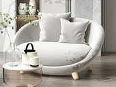 歌迪 北欧风格 沙发椅 棉麻布+实木弯板+高密度海绵+白蜡木脚 米白色 休闲椅
