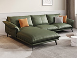 诺美帝斯 极简风格 透气舒适 柔韧细腻 仿真皮 高密度Q弹海绵 进口俄罗斯松木框架 墨绿色 转角沙发 3+右贵妃