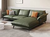 诺美帝斯 极简风格 高定头层黄牛皮 真皮沙发 耐磨抗撕拉 高密度Q弹海绵 进口俄罗斯松木框架 墨绿色 转角沙发 3+左贵妃
