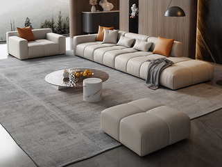  极简风格 设计师推荐款钢琴沙发 健康环保 光滑细腻 科技布 天然蓬松羽绒靠包 45D高密度Q弹海绵 进口俄罗斯松木框架 单人位+脚踏+3米右扶手直排 组合沙发（直排沙发实物为8个格子）