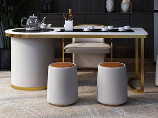  极简风格 不锈钢+PU皮 柔软舒适 茶凳