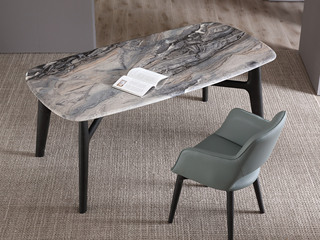  极简风格 防刮耐磨 威尼斯棕大理石+白蜡木脚+五金框 1.8米 餐桌