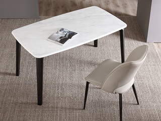  极简风格 赫本白大理石+实木 1.4米 餐桌