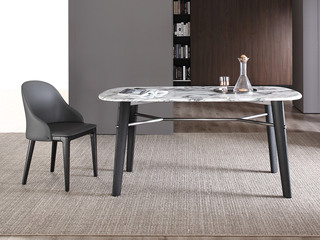  极简风格 宝格丽大理石+白蜡木+不锈钢 1.6米 餐桌