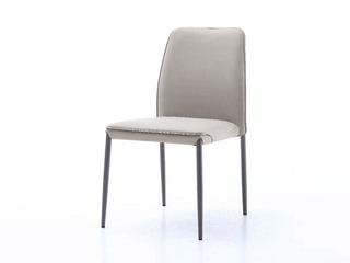  极简风格 优质皮艺+碳素钢脚架 米灰色 软包餐椅