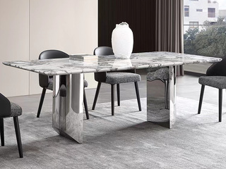  极简风格  大理石台面+不锈钢底架 1.4米 餐桌