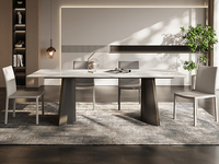 诺美帝斯 极简风格 防刮耐磨 哑光岩板台面+不锈钢古铜拉丝+碳素钢  1.6米 餐桌