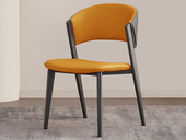 歌迪 极简风格 皮艺+碳钢 橙色 餐椅 （单把价格 需双数购买 单数不发货）
