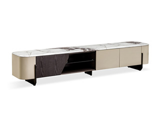  极简风格 大理石面+不锈钢黑钛脚架+烤漆木柜  2.2米电视柜