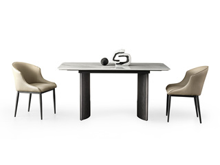  极简风格 大理石面+实木贴木皮脚架 1.6米餐桌