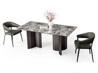  极简风格 大理石面+不锈钢脚架 1.8米餐桌
