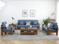 木之家 现代简约实木沙发 胡桃色布艺沙发 中式实木 北欧布艺 小户型家用 双人位