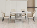 诺美帝斯 极简风格  微晶石台面+菱形钻石纹不锈钢支撑底座 1.4米餐桌