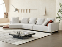 罗曼仕 极简风格 地平线沙发 棉麻+实木+羽绒+高回弹海绵 转角沙发 单扶手三位+无扶手右转角带边几（转角为整体沙发 下单前请确认电梯和楼梯尺寸）